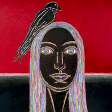 The crow on the girl’s head