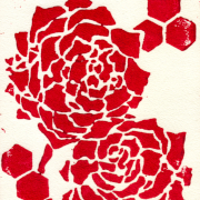 五月の薔薇 木版画 赤 / Roses in May Woodblock print Red